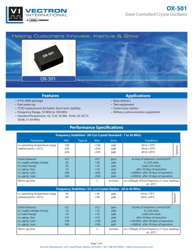 OX-501 Oven Controlled Crystal Oscillators (OCXO)