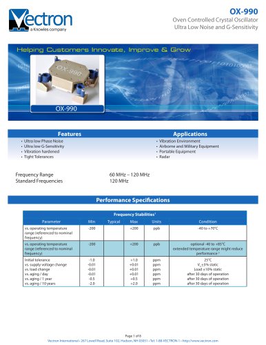 OX-990 Oven Controlled Crystal Oscillators (OCXO)