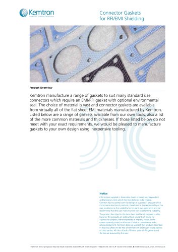 Connector Gaskets for RFI/EMI Shielding Product