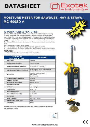 MOISTURE METER FOR SAWDUST, HAY & STRAW MC-600SD A