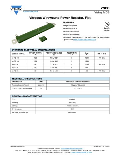 Vitreous Wirewound Power Resistor, Flat