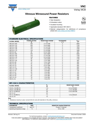 VNC Vitreous Wirewound Power Resistors