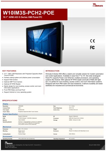 10.1" ARM A53 S Series HMI Panel PCW10IM3S-PCH2AC-POE