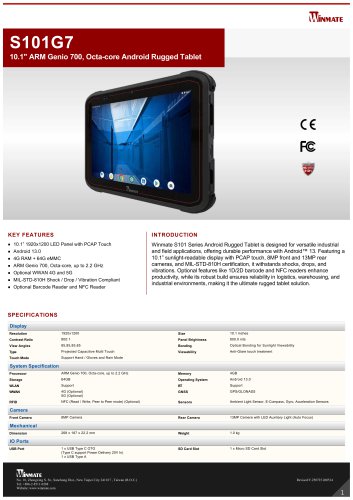 10.1" ARM Genio 700, Octa-core Android Rugged Tablet S101G7