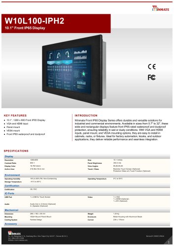 10.1" Front IP65 Display W10L100IPH2