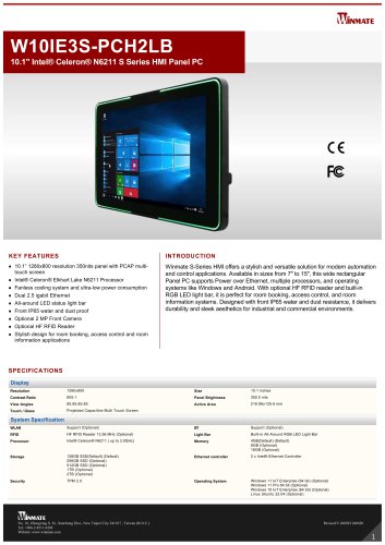 10.1" Intel&reg; Celeron&reg; N6211 S Series HMI Panel PC W10IE3S-PCH2LB