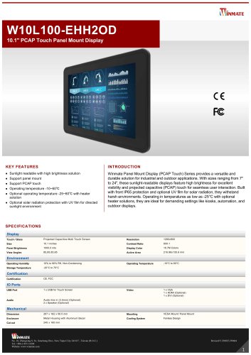 10.1" PCAP Touch Panel Mount Display W10L100-EHH2OD