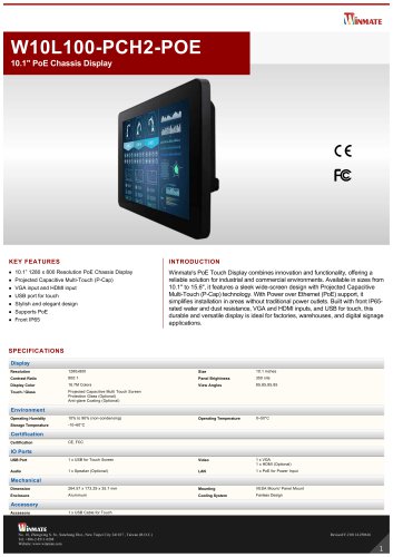 10.1" PoE Chassis Display W10L100PCH2POE