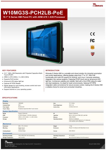 10.1" S Series HMI Panel PC with ARM A78 + A55 Processor W10MG3S-PCH2LB-PoE