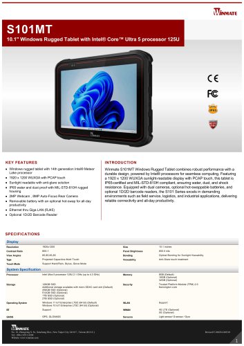 10.1" Windows Rugged Tablet with Intel&reg; Core&trade; Ultra 5 processor 125U S101MT