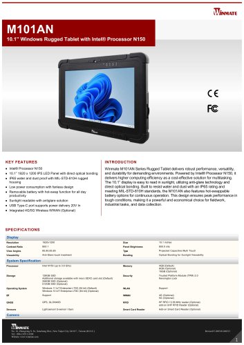 10.1&rdquo; Windows Rugged Tablet with Intel&reg; Processor N150 M101AN