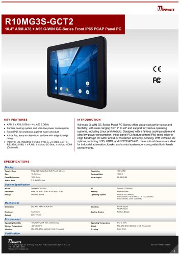 10.4" ARM A78 + A55 G-WIN GC-Series Front IP65 PCAP Panel PC R10MG3S-GCT2