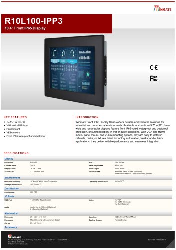 10.4" Front IP65 Display R10L100-IPP3