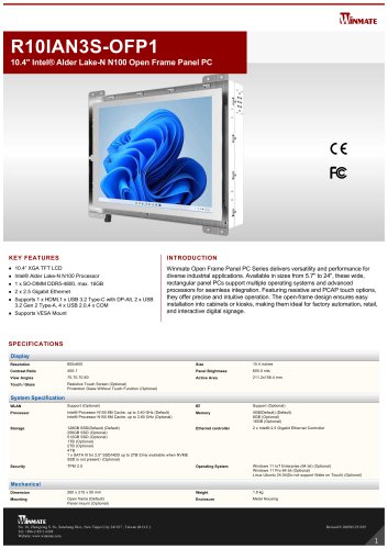 10.4" Intel&reg; Alder Lake-N N150 Open Frame Panel PC R10IAN3S-OFP1