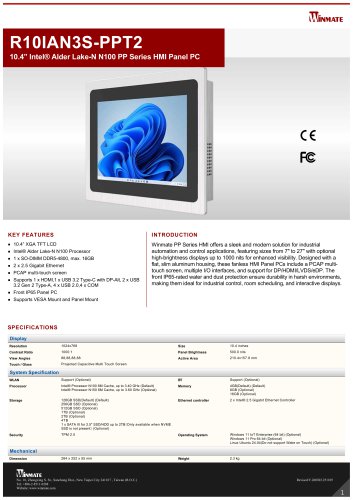10.4&rdquo; Intel&reg; Alder Lake-N N150 PP Series HMI Panel PC R10IAN3S-PPT2