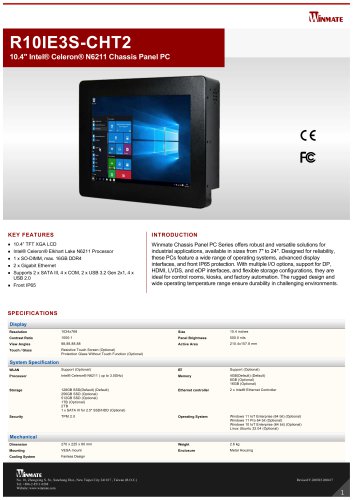 10.4" Intel&reg; Celeron&reg; N6211 Chassis Panel PC R10IE3S-CHT2