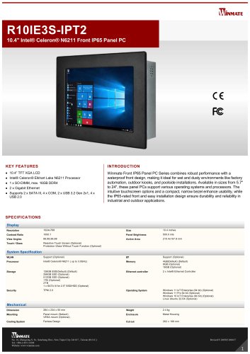 10.4" Intel&reg; Celeron&reg; N6211 Front IP65 Panel PC R10IE3S-IPT2