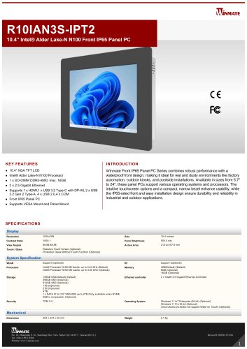 10.4&rdquo; Intel&reg; Twin Lake N150 Front IP65 Panel PC R10IAN3S-IPT2