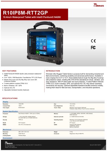 10.4inch Waterproof Tablet with Intel&reg; Pentium&reg; N4200 R10IP8M-RTT2GP