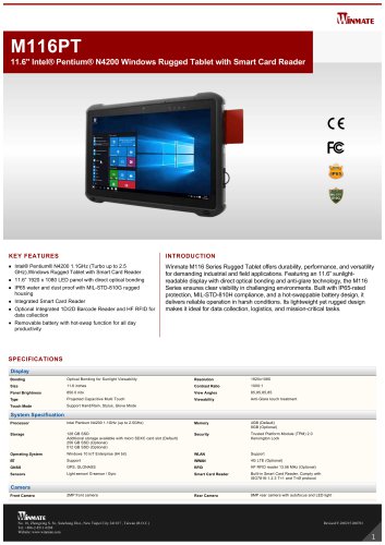 11.6" Intel&reg; Pentium&reg; N4200 Rugged Tablet with Smart Card Reader M116PT
