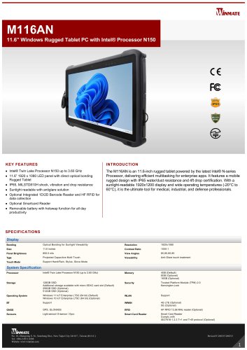 11.6&rdquo; Windows Rugged Tablet PC with Intel&reg; Processor N150  M116AN