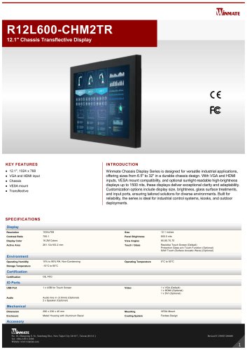 12.1" Chassis Transflective Display R12L600-CHM2TR