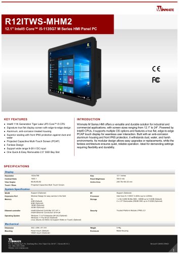 12.1" Intel&reg; Core&trade; i5-1135G7 M Series HMI Panel PC R12ITWS-MHM2