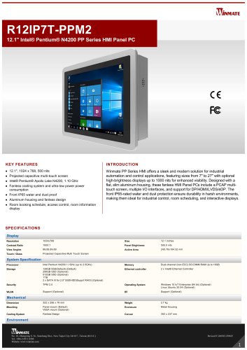 12.1" Intel&reg; Pentium&reg; N4200 PP Series HMI Panel PC R12IP7T-PPM2