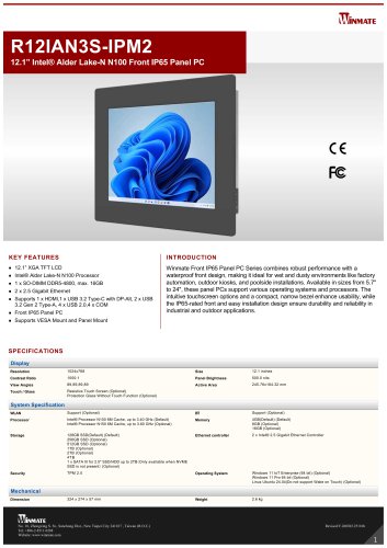 12.1&rdquo; Intel&reg; Twin Lake N150 Front IP65 Panel PC R12IAN3S-IPM2