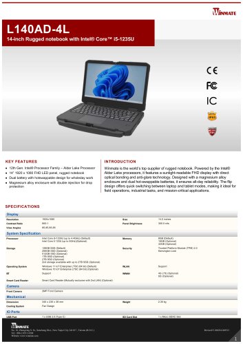 14-inch Rugged notebook with Intel&reg; Core&trade; i5-1235U L140AD-4L