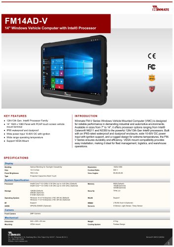 14" Windows Vehicle Computer with Intel&reg; Processor FM14AD-V