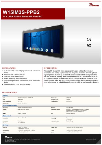 14.9" ARM A53 PP Series HMI Panel PC W15IM3S-PPB2