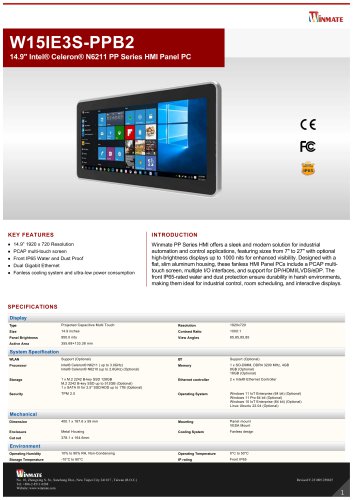14.9" Intel&reg; Celeron&reg; N6211 PP Series HMI Panel PC W15IE3S-PPB2