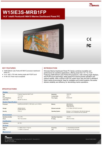 14.9&rdquo; Intel&reg; Pentium&reg; N6415 Marine Dashboard Panel PC W15IE3S-MRB1FP