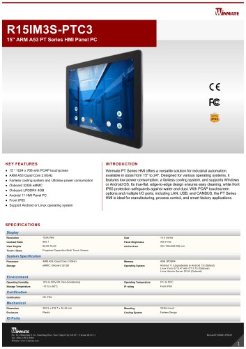 15" ARM A53 PT Series HMI Panel PC