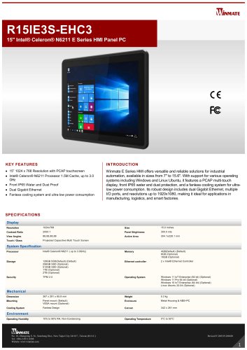 15" Intel&reg; Celeron&reg; N6211 E Series HMI Panel PC R15IE3S-EHC3