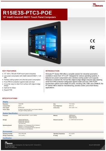 15" Intel&reg; Celeron&reg; N6211 Touch Panel Computers R15IE3S-PTC3-POE