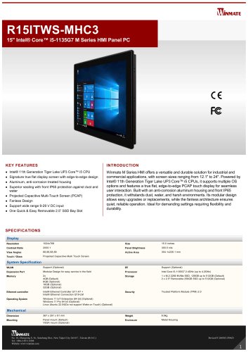 15" Intel&reg; Core&trade; i5-1135G7 M Series HMI Panel PC R15ITWS-MHC3