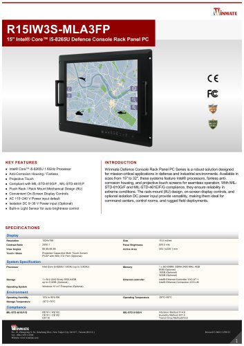 15" Intel&reg; Core&trade; i5-8265U Defence Console Rack Panel PC R15IW3S-MLA3FP