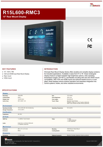 15" Rear Mount Display R15L600-RMC3