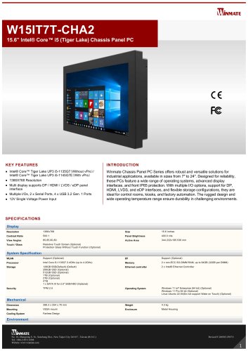 15.6&rdquo; Intel&reg; Core&trade; i5 (Tiger Lake) Chassis Panel PC W15IT7T-CHA2