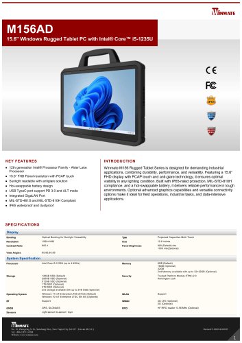 15.6" Windows Rugged Tablet PC with Intel&reg; Core&trade; i5-1235U M156AD