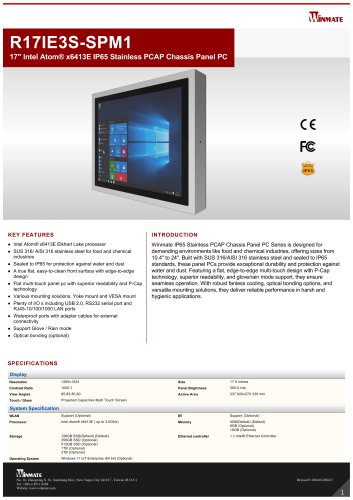 17" Intel Atom&reg; x6413E IP65 Stainless PCAP Chassis Panel PC R17IE3S-SPM1