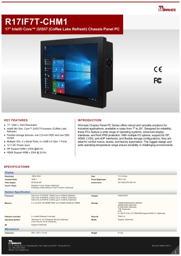 17" Intel&reg; Core&trade; i3/i5/i7 (Coffee Lake Refresh) Chassis Panel PC R17IF7T-CHM1