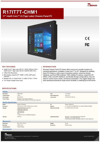 17&rdquo; Intel&reg; Core&trade; i5 (Tiger Lake) Chassis Panel PC R17IT7T-CHM1