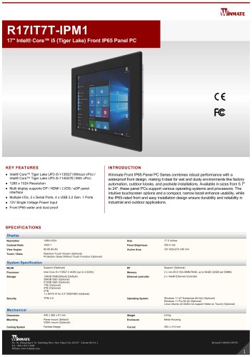 17" Intel&reg; Core&trade; i5 (Tiger Lake) Front IP65 Panel PC R17IT7T-IPM1