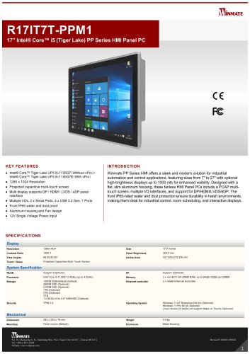 17&rdquo; Intel&reg; Core&trade; i5 (Tiger Lake) PP Series HMI Panel PC R17IT7T-PPM1