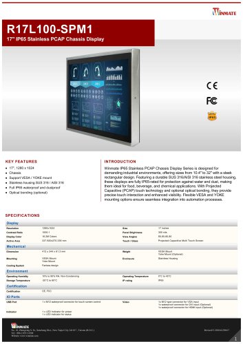 17" IP65 Stainless PCAP Chassis Display R17L100-SPM1
