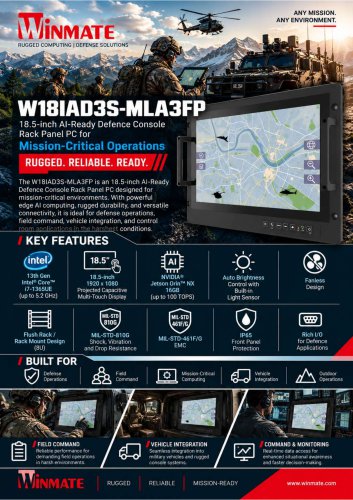 18.5" Intel&reg; Core&trade; i5-1235U Defence Console Rack Panel PC W18IAD3S-MLA3FP