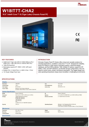 18.5&rdquo; Intel&reg; Core&trade; i5 (Tiger Lake) Chassis Panel PC W18IT7T-CHA2